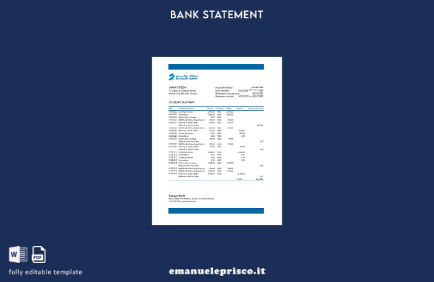 modello Excel di estratto conto bancario Kuwait Burgan in stile verificato